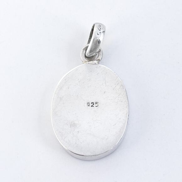 Vintage Sterling Silver 925 Iridescent Gemstone Abalone Oval Pendant - Picture 4 of 7